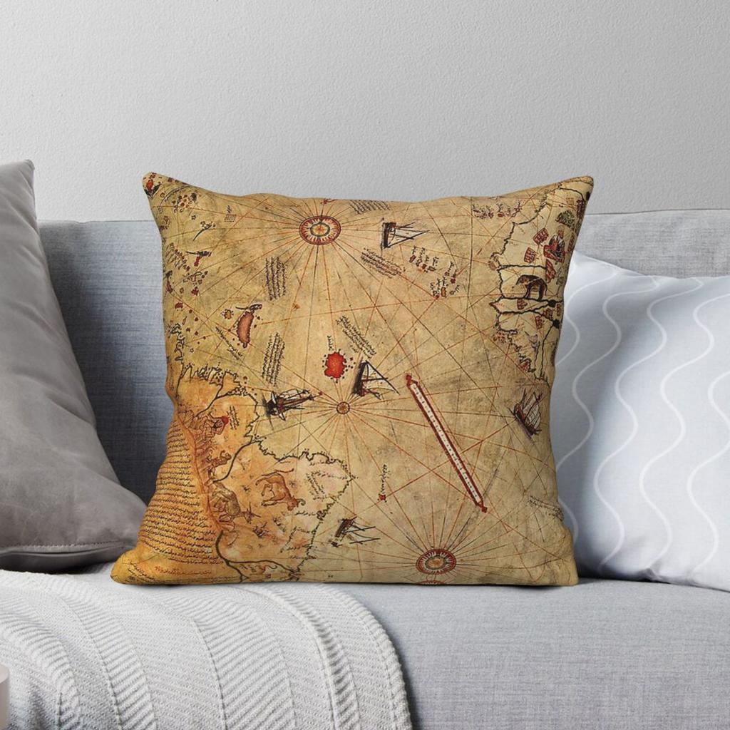 Piri Reis 1513 Map Square Pillowcase Polyester Linen Velvet Pattern Zip Decor Pillow Case Home Cushion Cover