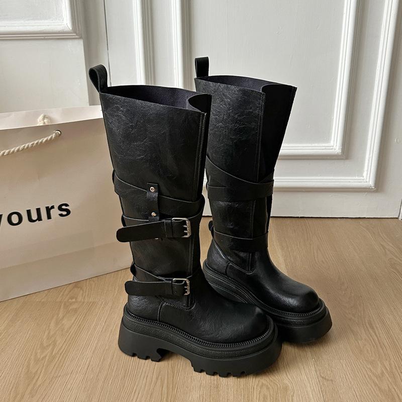 [Фанфна] Майярдовые коричневые женские сапоги с широким голенищем, на толстой подошве, увеличивающие рост, в стиле вестерн, высокие сапоги-рыцари