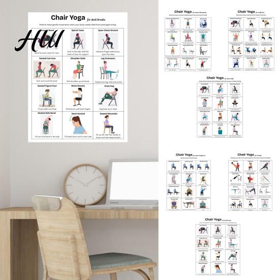 Office Worker Exercises 3Pcs Chair Yoga Poster Set for Seniors Low Impact Stretching Exercise Beginner to Advanced Chart Elderly Seated Morning