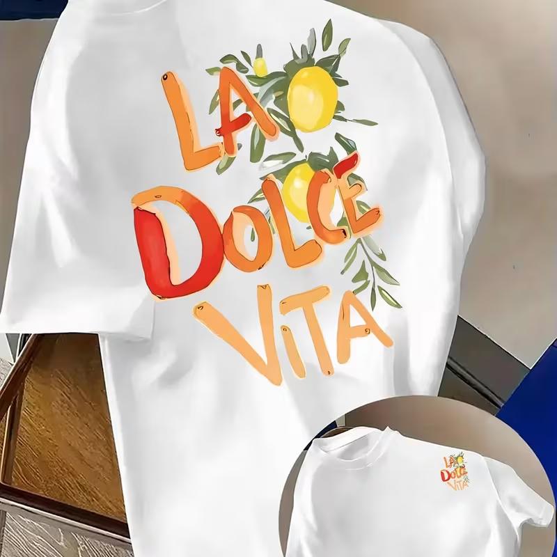 Unisex Casual Loose T Shirt Italian Inspired Citrus Graphic DoubleSided Short Sleeve Outdoor Streetwear Top Travel Daily Wear