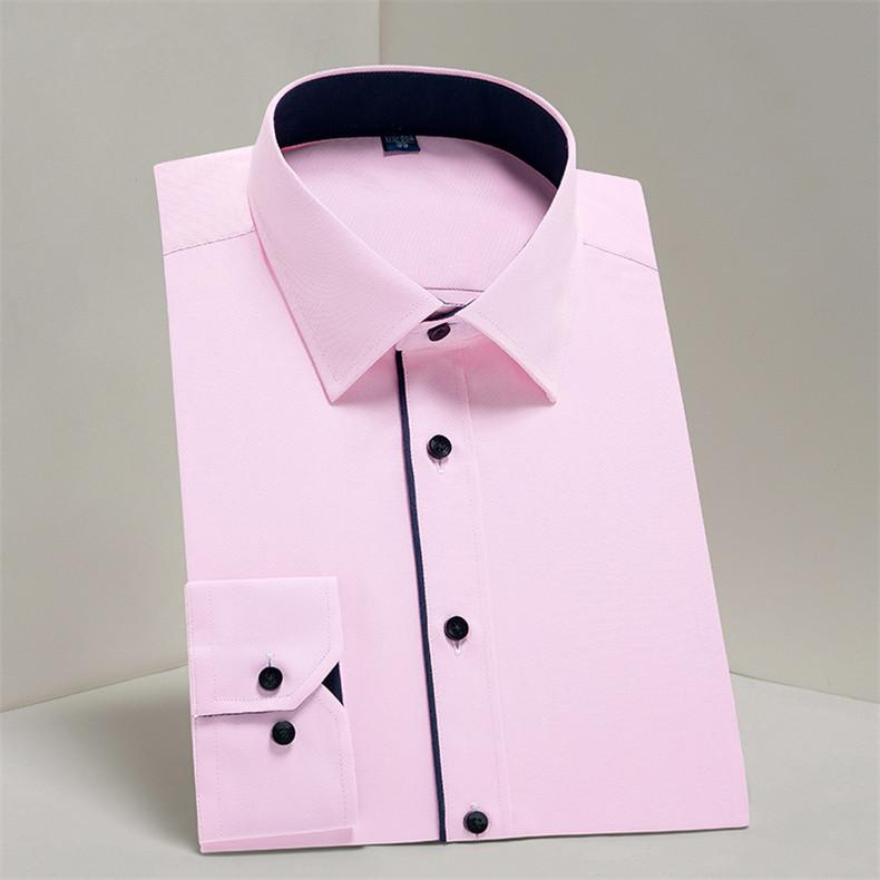 Sinwoyan Business Men Twill Social Shirts Black Button Square Collar Long Sleeve Male Soical Shirt Without Front Pocket Regular Fit