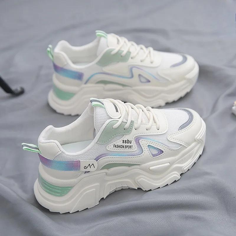 Platform Sneakers Women's 2025 New Autumn Mesh Breathable Running Shoes Student Comfortable Lace Up Trainers Zapatillas De Mujer