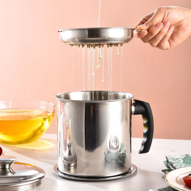 1,3 л Нержавеющая сталь Масляный фильтр Горшок Большая емкость Контейнер может Жироотделитель Фильтр для жира Резервуар для хранения Кухонный инструмент для приготовления пищи