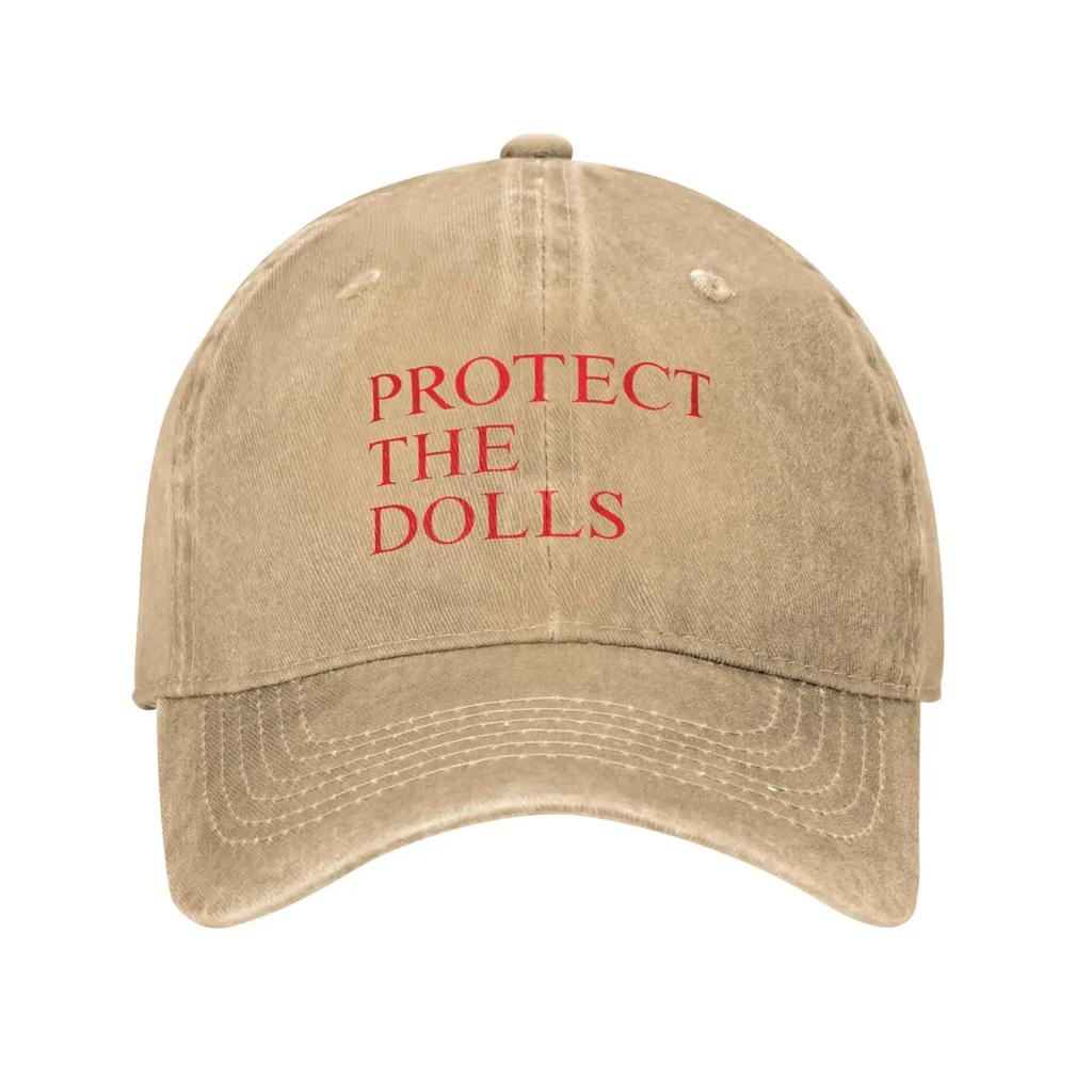 Protect The Dolls Red Logo Washed Baseball Cap Casual Sun Trucker Hat Summer Unisex Women Running Hippie Snapback Cap