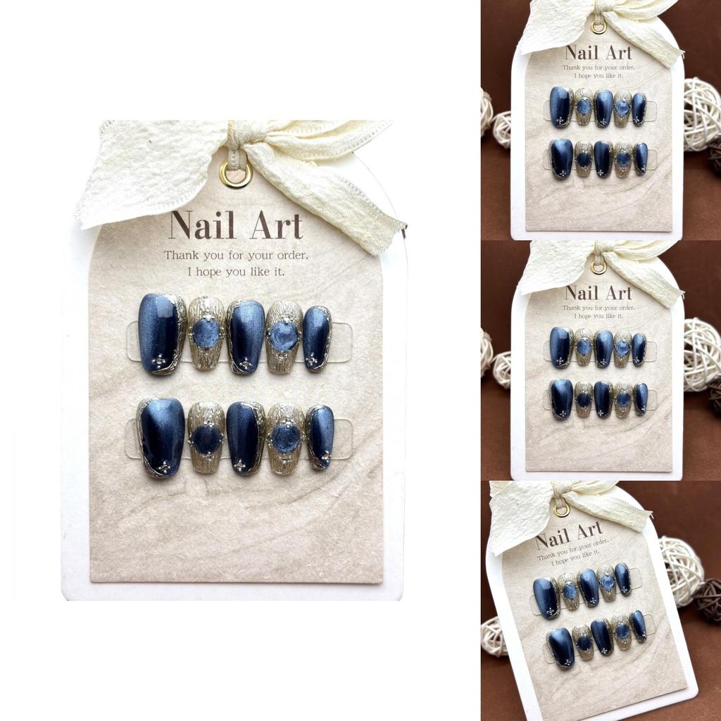 Потрясающий синий маникюрный набор «кошачий глаз» в комплекте с инструментами