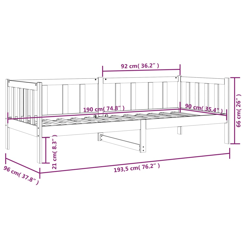 Daybed without Mattress White 90 x 190 cm Solid Pine Wood