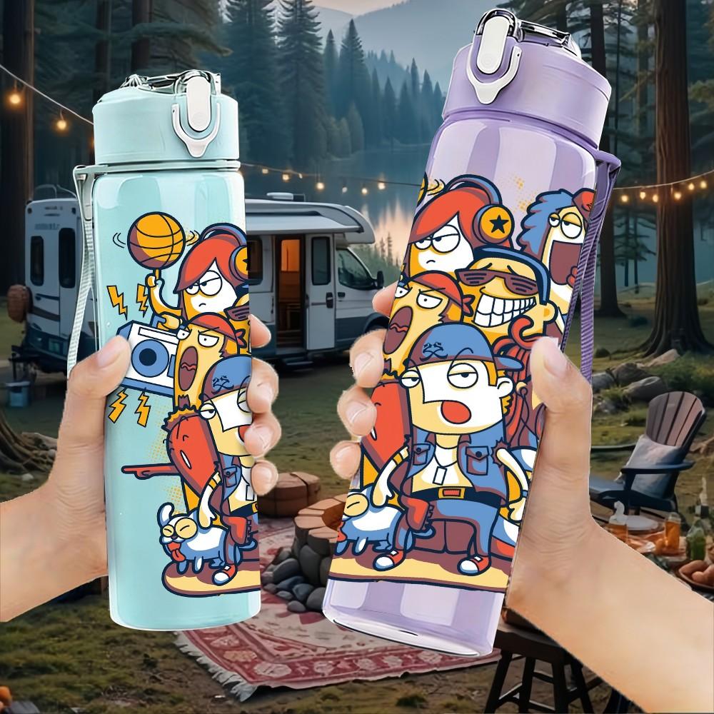 1PC Retro Astronaut Robot Space Pattern 750ml Color Plastic Sports Water Bottle Leakproof Flip Straw Lid Suitable for Sports Office Home Use