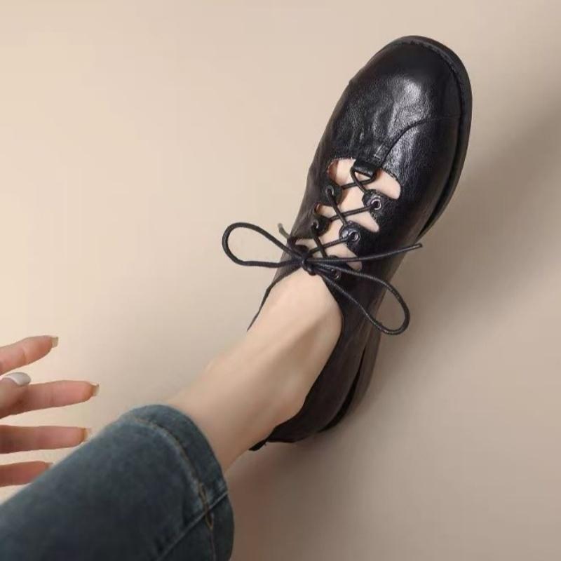 Fashion Spring And Autumn New Retro Loafers 2025 British Style Round Toe Lace Up Women's Flat Oxford Shoes Casual Elegant Single Shoes