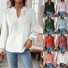 Women's Elegant V-Neck Lace Trim Long Sleeve Blouse, Casual Tops In Multiple Colors