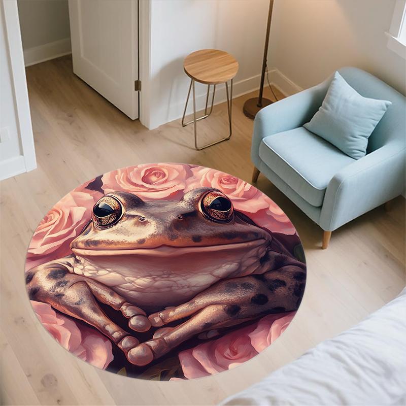 Frog and Flowers pattern round rug,Carpet Rug for Living Room Bedroom Sofa Playroom Decor,Non-slip Floor Mat,Holiday Gifts and Birthday Gifts
