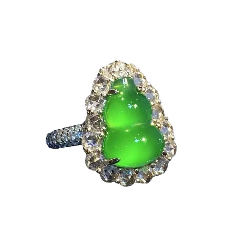 Имитация прозрачного льда халцедонового агата в стиле ретро, полное бриллиантовое тыквенное открытое кольцо, женские серьги-пряжки