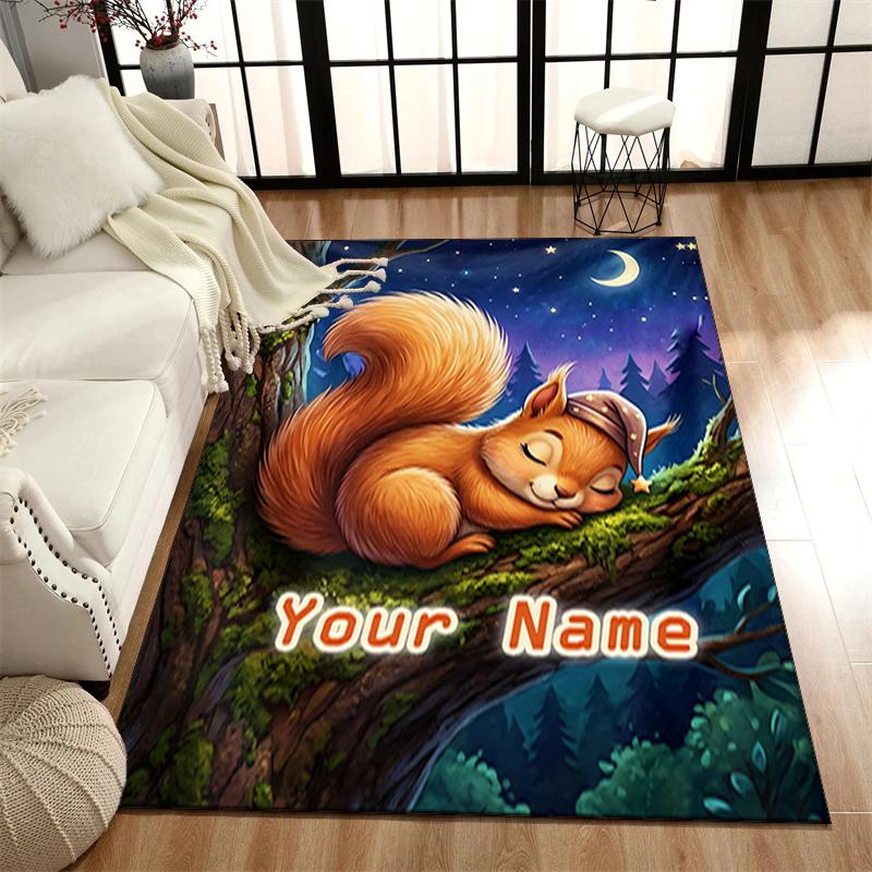 1PC Custom Name Squirrel Dreams Moonlight Theme Floor Mat Ideal for Living Room, Game Rooms, Office, Bedroom,Floor Mat Playful Design
