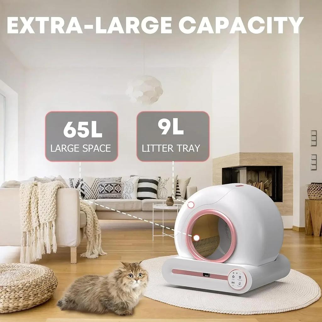Tonepie Smart Cat Litter Box Автоматическая самоочистка Wi-Fi App Control Лоток для туалета для домашних животных Ионный дезодорант 65 л Многоязычный