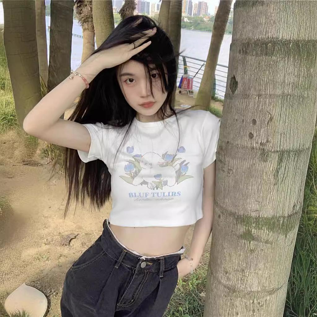 Женская белая базовая рубашка для женщин на лето, новая сладкая и пряная тонкая футболка с короткими рукавами