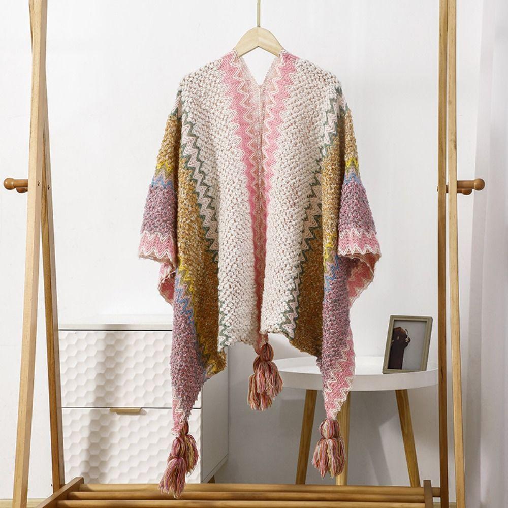 Wave Winter Knitted Scarf Tassel Large Neck Scarves Luxury Ethnic Style Shawl Travel