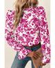 Rose Floral Print Flounce Sleeve Keyhole Back Blouse