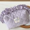with Zipper Cosmetic Cases Plaid Pattern Toiletry Organizer Sweet Ruffle Makeup Bag  Girl