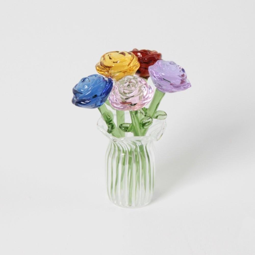 Colored Glaze Glass Flower Bouquet Simulation Floral Hand-blown Glass Flower  Home Room Decoration