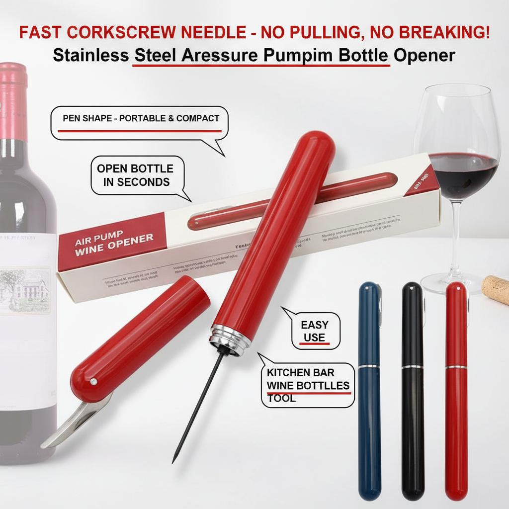 Stainless Steel Air Pressure Wine Bottle Opener Pen Shape Efficient Corkscrew Bottle Opener Portable Kitchen Bar Party Tool