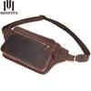 Men Waist Pack Brand 100% Genuine Leather Fanny Packs for Phone Pouch Casual Chest Bag Multi-function Male Messenger Bag