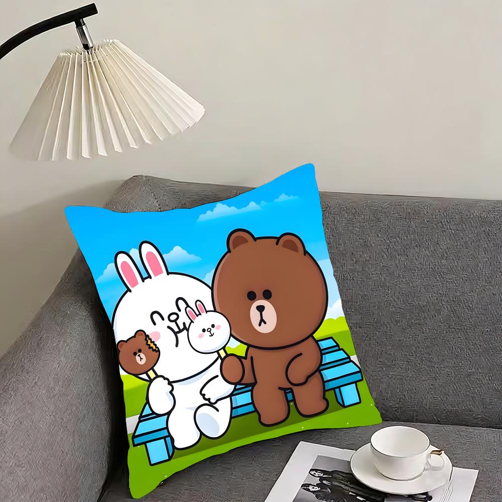 BBrown BearR And Cony Cute Cushion Cover Pillowcase Ultra Soft Skin Friendly Fabric Cloud Like Comfort Concealed Zipper