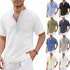 Men's Fashion Cotton Hemp Hippie Casual Pocket Short Sleeve Beach T-Shirt