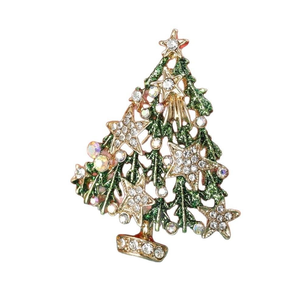 Cute Xmas Tree Lapel Pin Enamel Rhinestone Brooch Gift Christmas Brooch Women