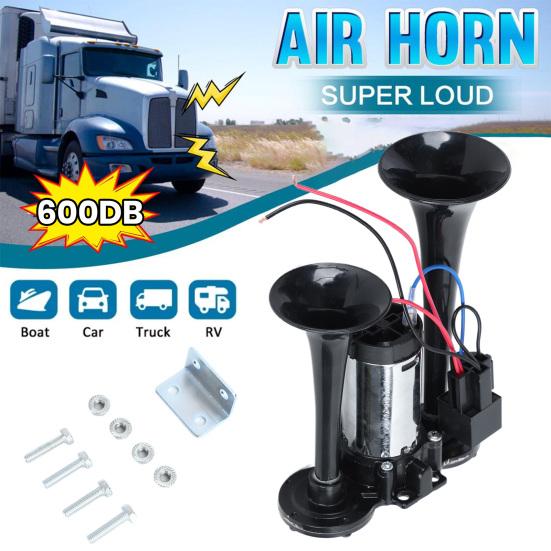 Воздушный звуковой сигнал Двойные трубы с компрессором Простая установка Универсальный мощный сверхгромкий комплект звукового сигнала для поезда грузовика