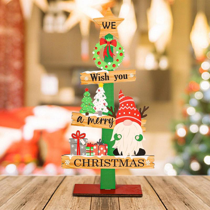 Рождественские деревянные украшения для стола Настольная рождественская елка со словами Рождественские настольные украшения с устойчивым основанием для дома