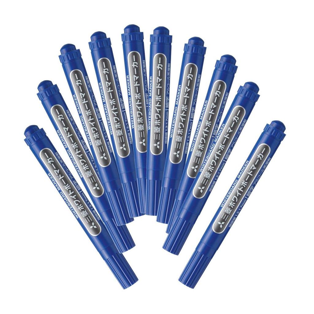 Mitsubishi Pencil Uni Whiteboard Markers Fine Round Tip Blue 10-Pack PWB2M.33