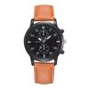 FanTeeDa Модные Повседневные Деловые Мужские Круглые Кварцевые Часы из ПУ Кожи Кофейные