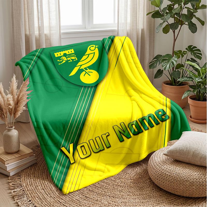 Norwich City Custom Name Text Flannel Blanket Soccer Logo Personalized Fleece Throw Blanket Special Gift For Sofa Bedroom Home
