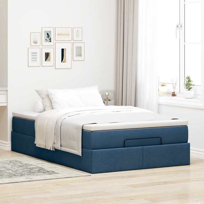 Cadre de lit avec matelas - Maison Exclusive - Tissu bleu - 120x200 cm - Coffre hydraulique