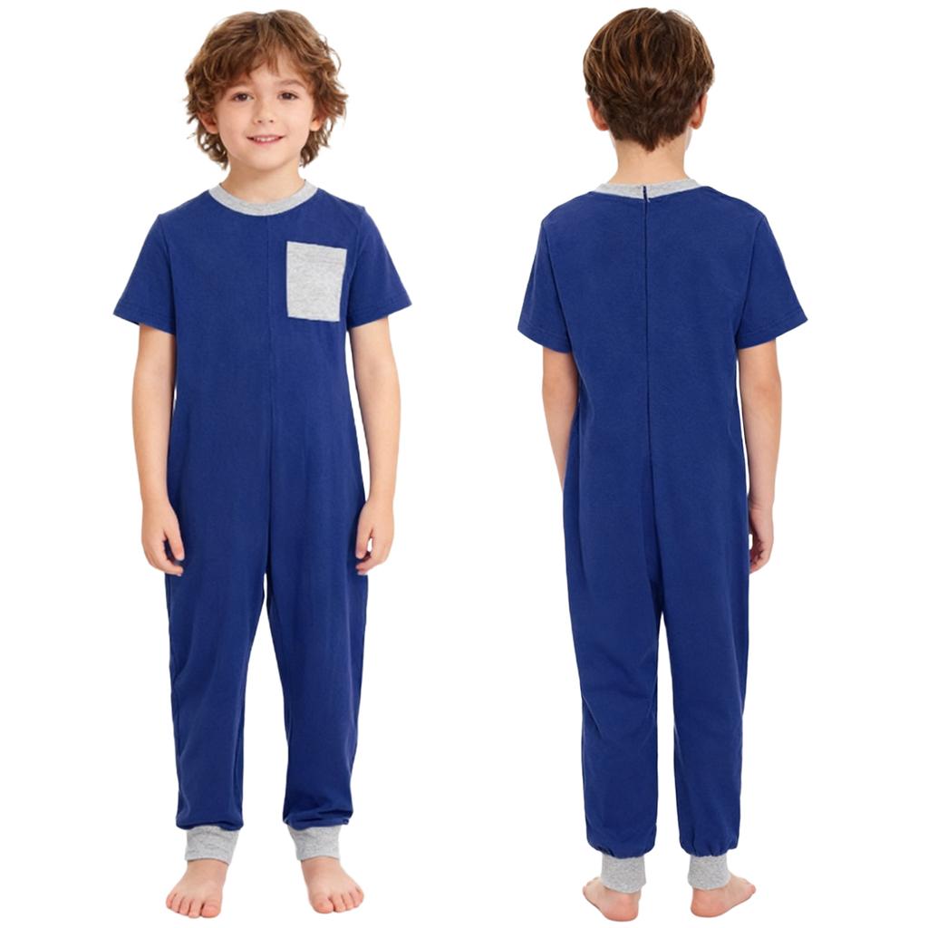 Унисекс Детский Адаптивный Комбинезон Задняя Невидимая Молния для Легкого Одевания Контрастный Цвет с Карманом