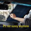 Automatic Retractable Car Windshield Sunshade with Heat Insulation and Folding Venetian Blind Design.
