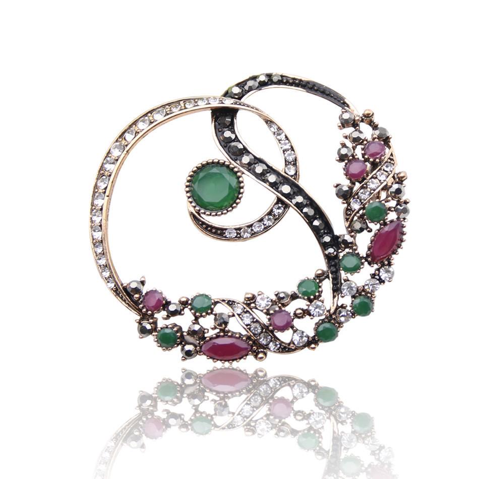 New Women's Floral Rattan Brooch Antique Gold Multi-color Resin Floral Brooch Ladies Royal Jewelry