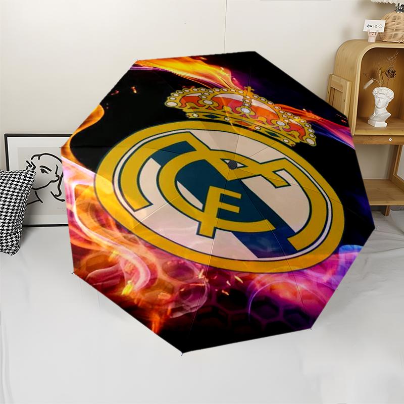 real Madrid Theme Automatic Umbrella, Lightweight & Portable, 8 Rib, Perfect for Outdoor Travel, Birthdays, Christmas, Gifts.
