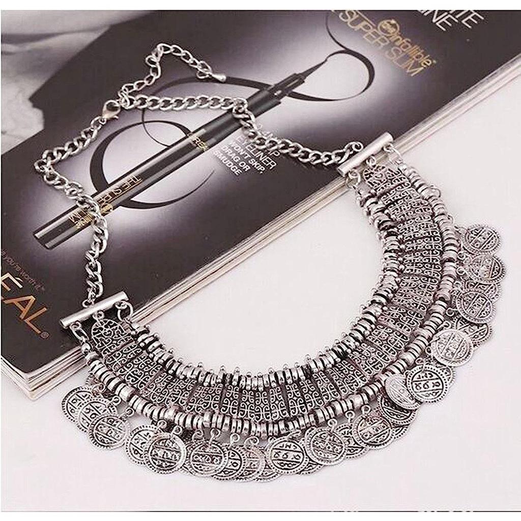 Модные украшения Богемия Цыганское тибетское винтажное ожерелье с монетами для девочек и женщин(Серебряный)