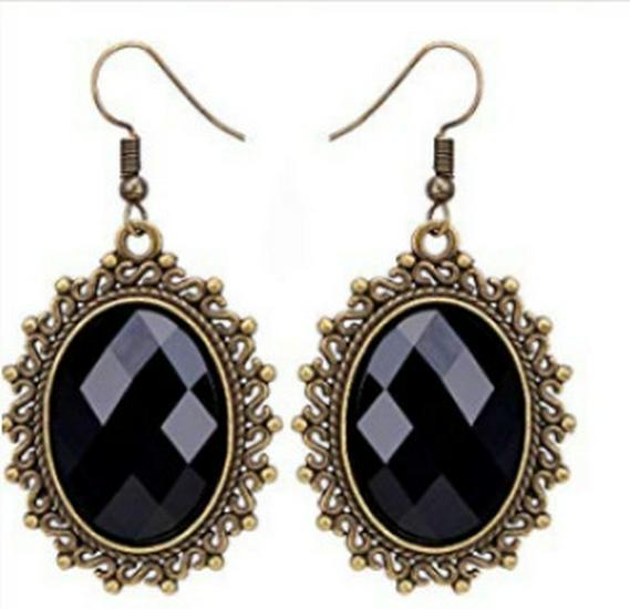 Vintage Baroque Crystal & Lace Dangle Earrings for Women - Black.