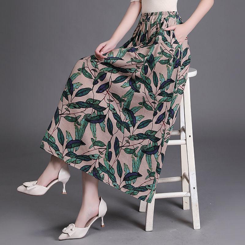Женская богемная миди-юбка А-силуэта с цветочным принтом из хлопка и льна