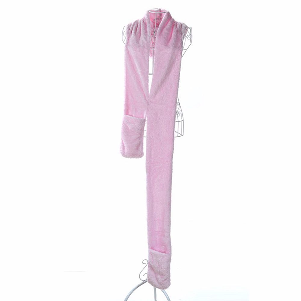 Women Long Warm Plush Velvet Hooded Scarf 3 In 1 Pocket Gloves Hats