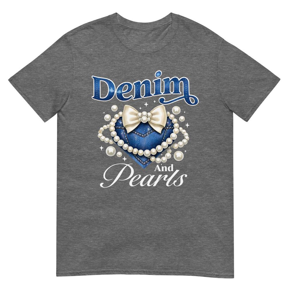 Pearls And Denim Outfit Bow Denim Pearls Ladies Girls Unisex Tshirt