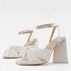 Liyke Size 44 45 46 Fashion Pleated Butterfly-Knot Womens Sandals Gladiator Peep Toe Buckle Strap Triangle High Heels Dress Shoe