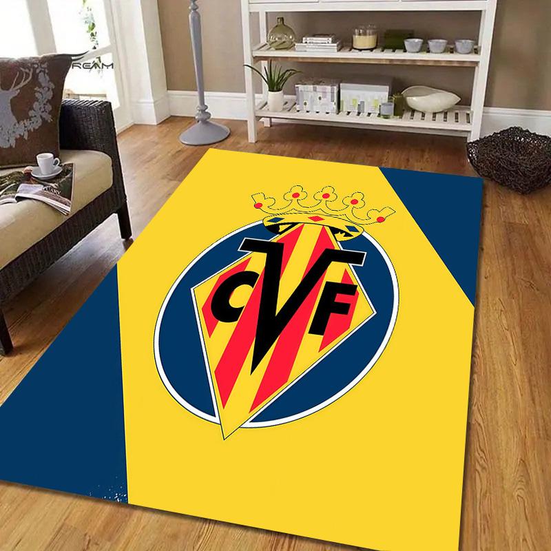 Villarreal Club de Fútbol Flannel Pattern Square Carpet,Area Rug,Carpet Rug for Living Room Bedroom Sofa Playroom Decor,Non-slip Floor Mat