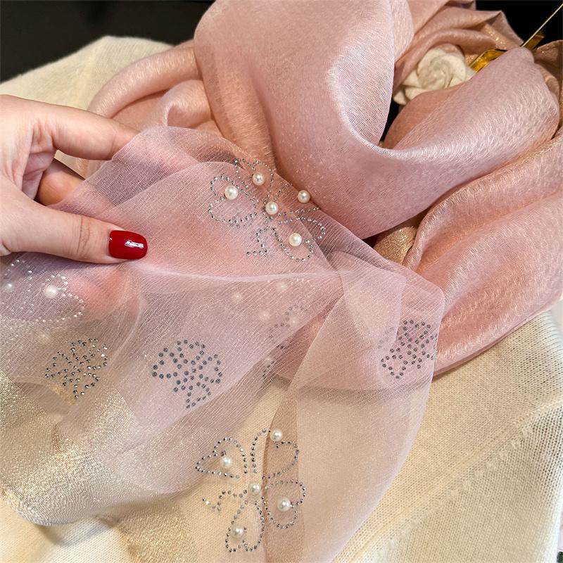 Роскошный блестящий кружевной шарф шелковый женский хиджаб мягкие шерстяные шали и палантины большой цветок тонкие шарфы фуляр женский буфанда новый