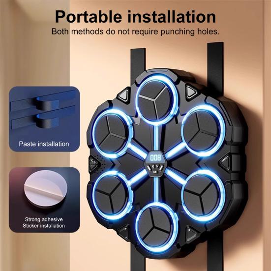 Музыкальный боксерский тренажер настенный, совместимый с Bluetooth, боксерская мишень со светодиодным счетчиком ударов, режимы, регулируемый электронный боксерский тренажер, подушка для отработки ударов