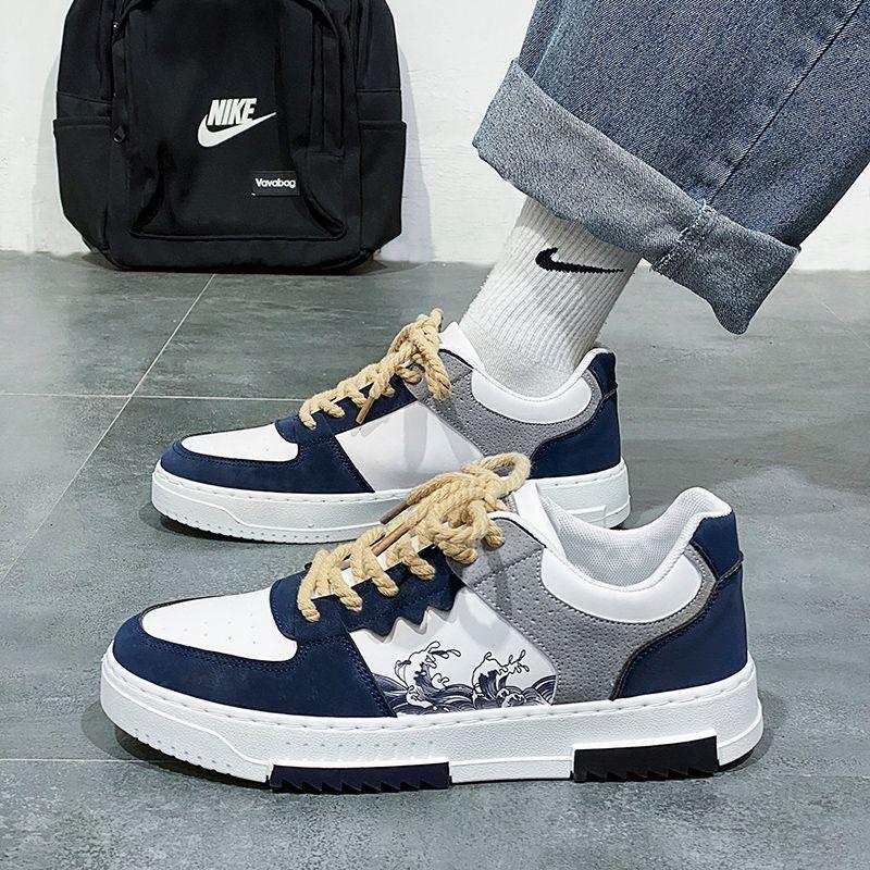 Men Sneakers Trend Casual Skateboard Shoes for Men New Soft Sole Stitching Platform Student Shoes Low Top Tenis Masculino