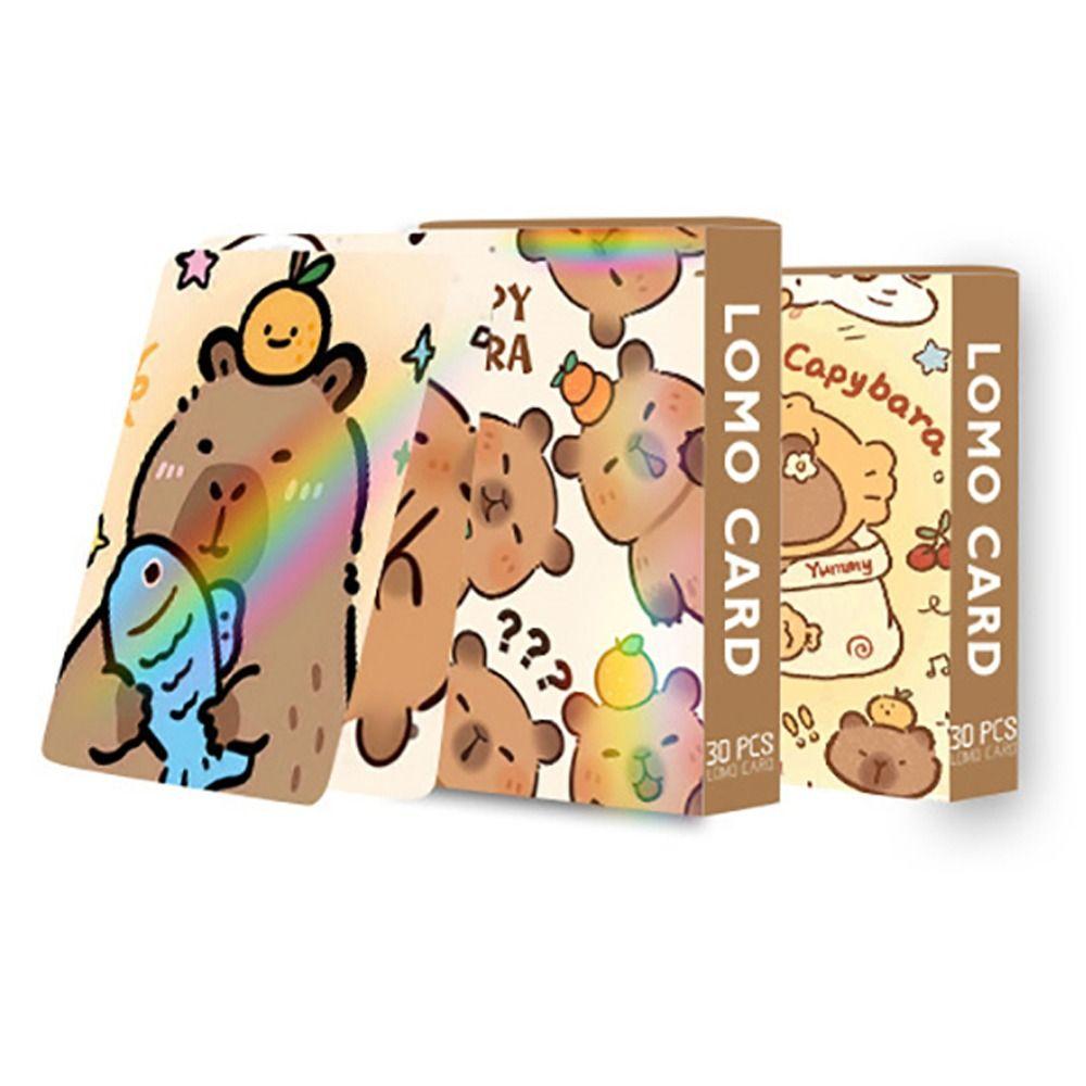 30Pcs Glitter Capybara Photocards Double-sided Collection Cards Kawaii Lomo Cards