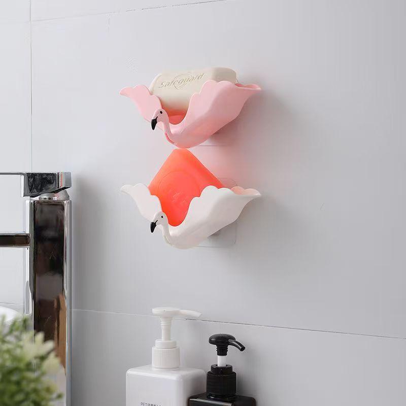 Креативная мыльница в форме фламинго, подставка для мыла для душа, ванной комнаты, без сверления, поднос для мыла, настенная мыльница, держатель для хранения