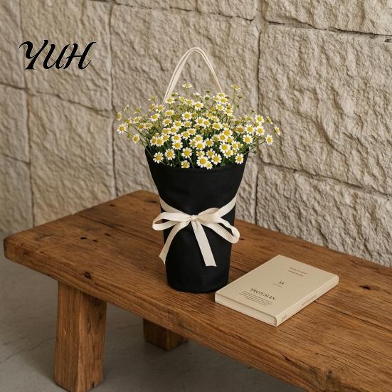 Niche Style Flower Arrangement Tote Canvas Bouquet Carrying Bag with Handle, Reusable Floral Bag, Fresh Gift Wrap Flowers Packaging Holder for Garden,